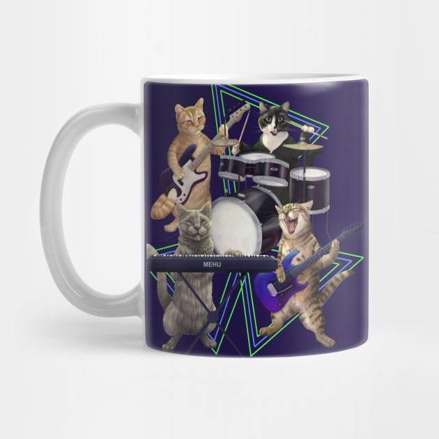 Cat band. Rock and Roll Kitties on Guitar, Bass, Drums, and keyboard. by Mehu Art